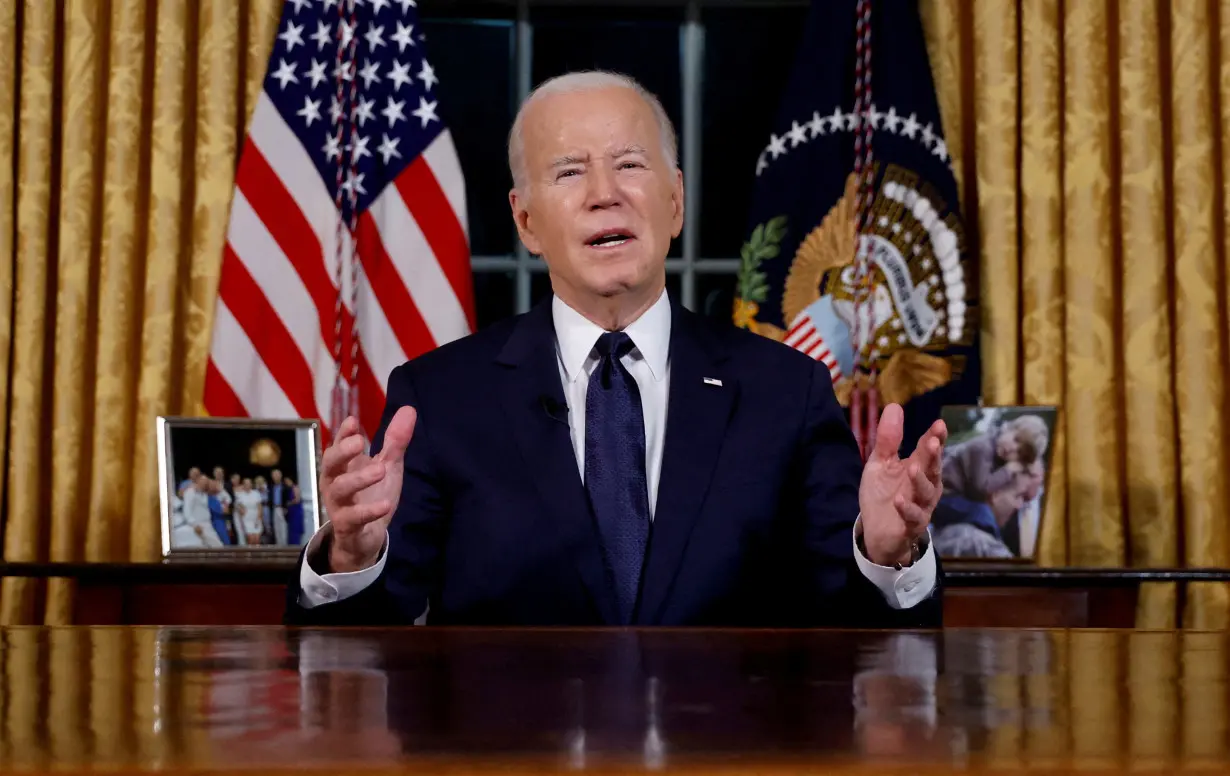 FILE PHOTO: U.S. President Joe Biden delivers an address to the nation from the Oval Office of the White House in Washington