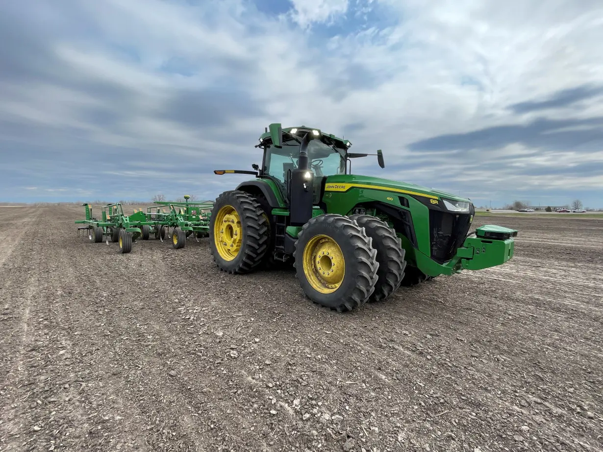 FILE PHOTO: Deere & Co. 8R autonomous tractor is pictured at Jensen Test Farm in Bondurant, Iowa