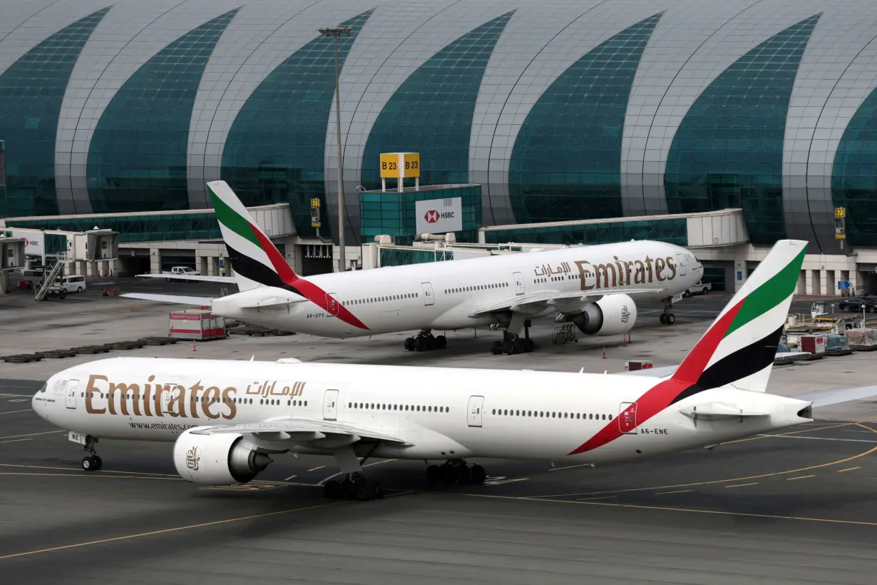 FILE PHOTO: Emirates Airline Boeing 777 planes at are seen Dubai International Airport