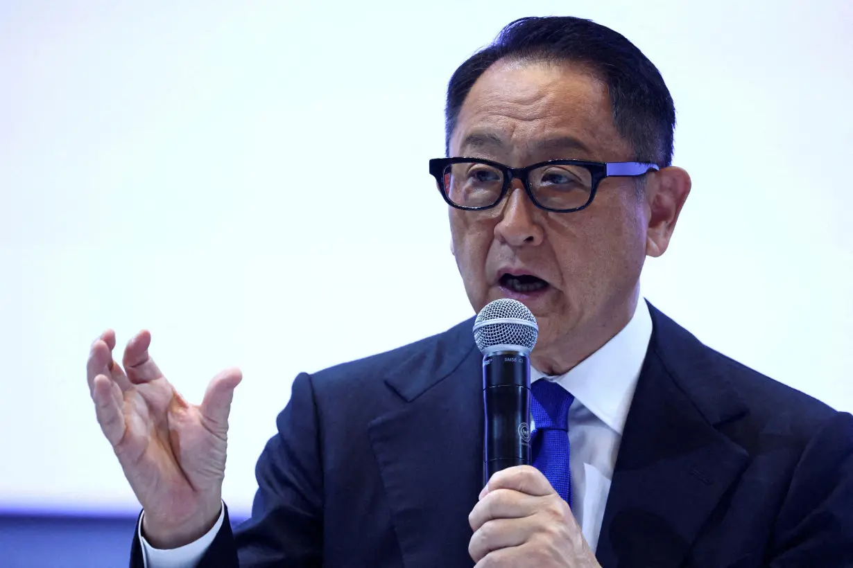 FILE PHOTO: Toyota Motor Chairman Akio Toyoda speaks at a press conference in Bangkok