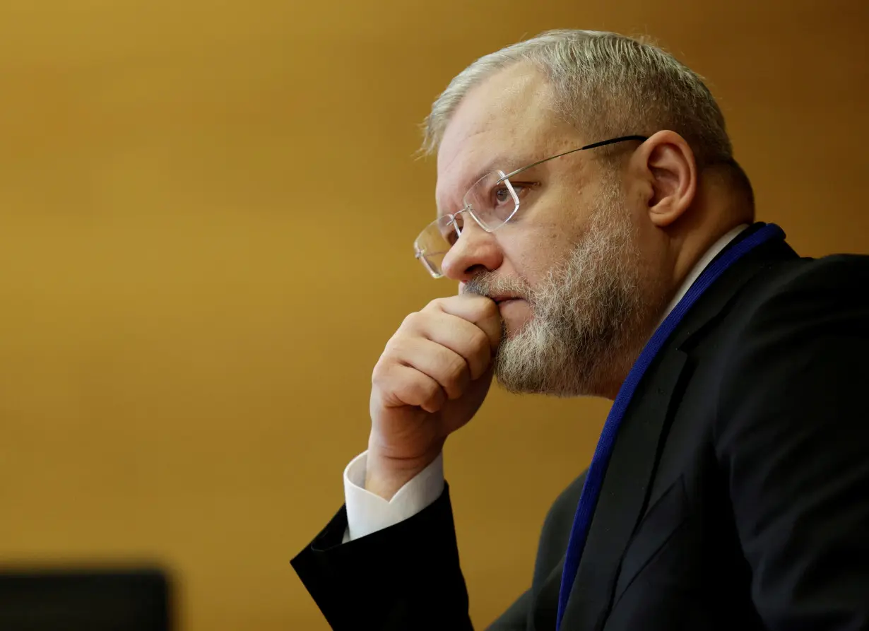 Ukrainian Energy Minister German Galushchenko attends a press conference at the U.N. nuclear watchdog IAEA in Vienna