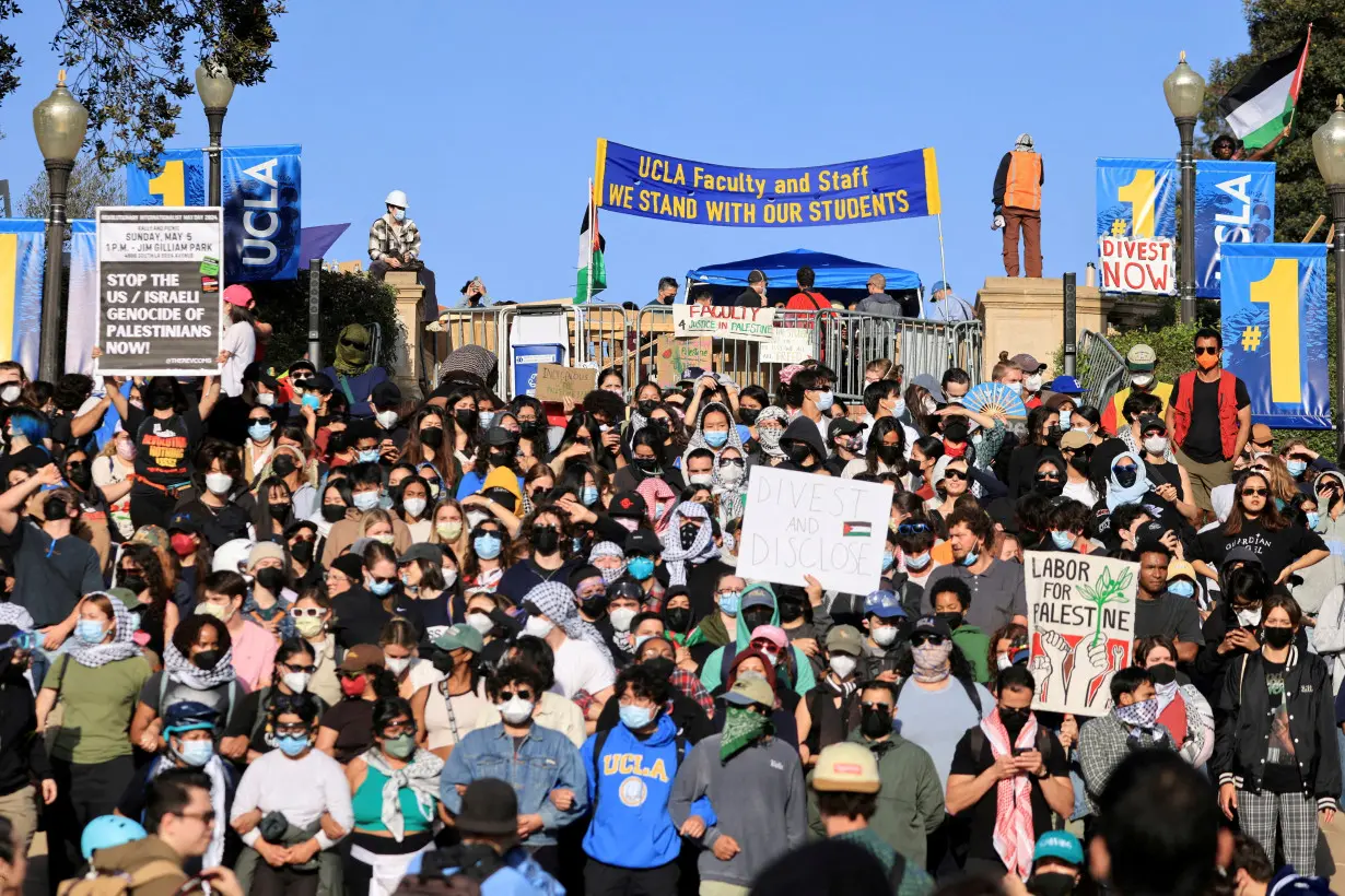 FILE PHOTO: Protesters gather at the University of California, Los Angeles (UCLA), in Los Angeles