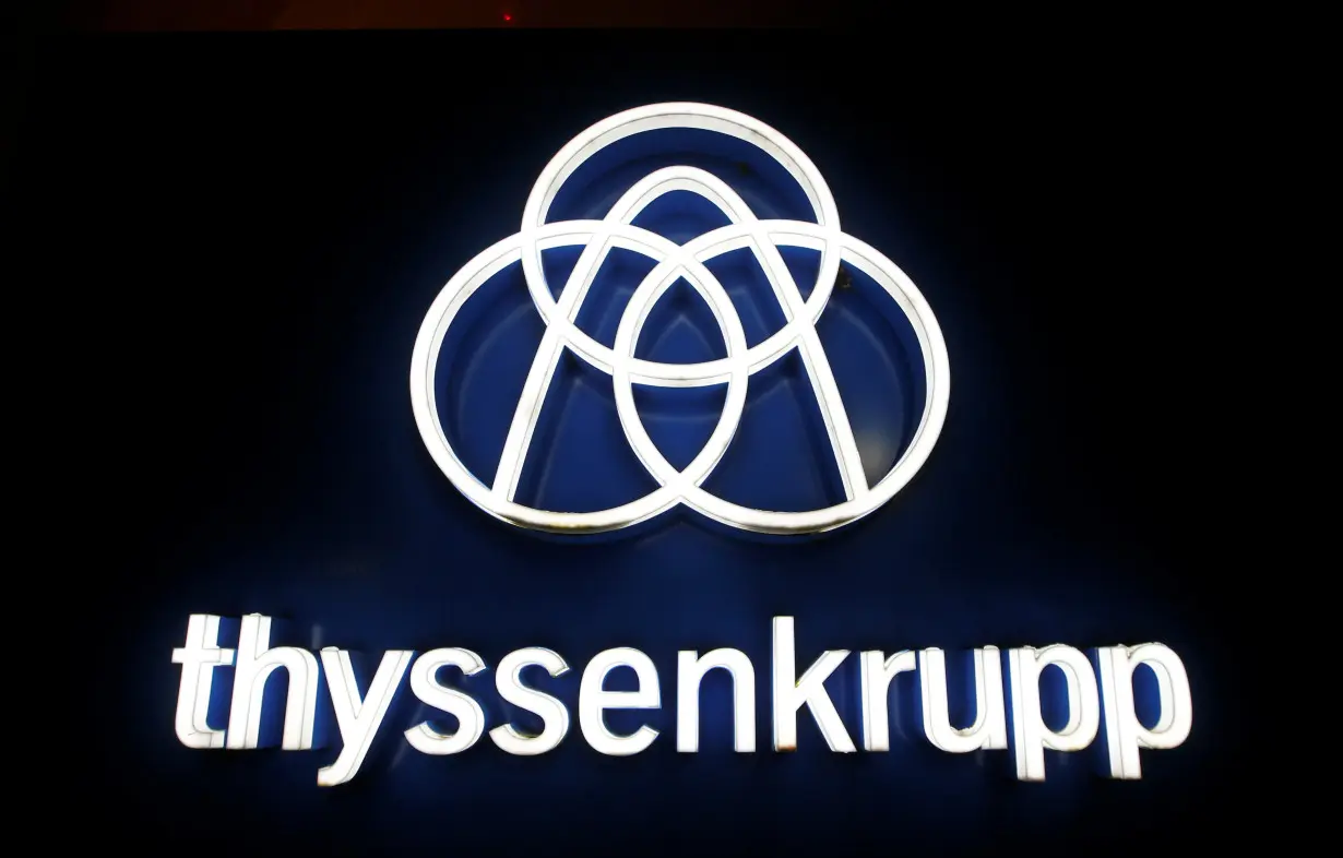 Thyssenkrupp's logo is seen outside elevator test tower in Rottweil