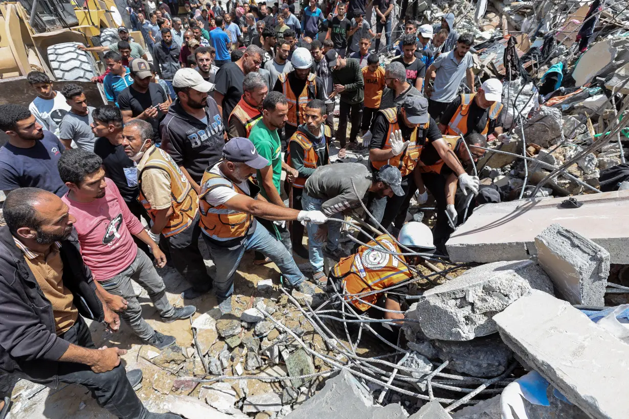 Aftermath of an Israeli strike on a house in Nuseirat, central Gaza Strip