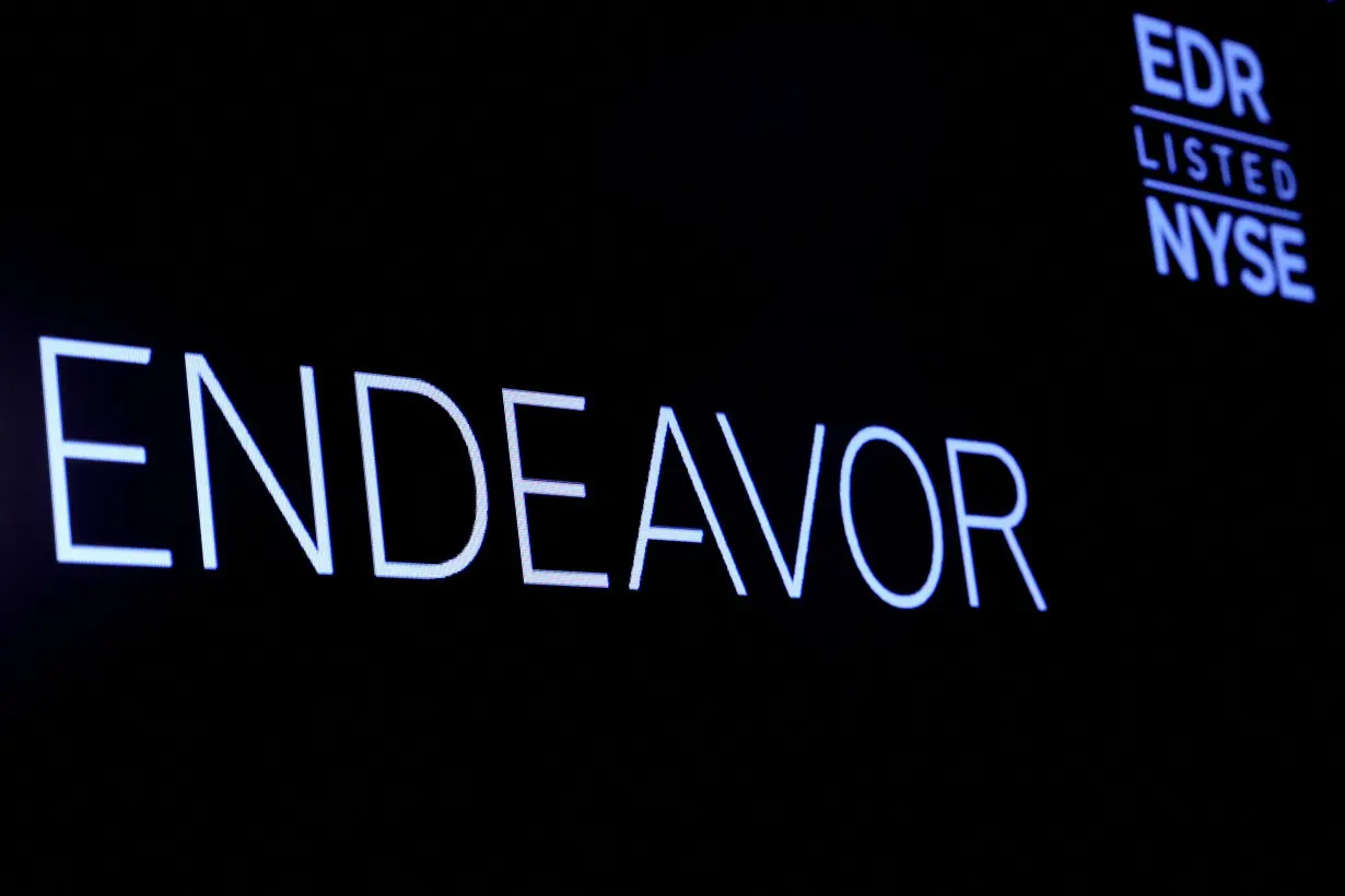 FILE PHOTO: Endeavor Group Holdings logo is displayed on a screen on the floor of the NYSE in New York