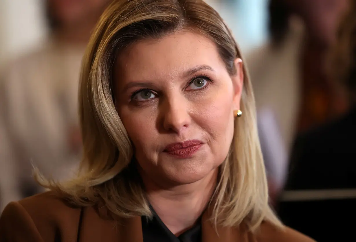 British Prime Minister Rishi Sunak's wife, Akshata Murthy, meets Ukrainian President Volodymyr Zelenskiy's wife, Olena Zelenska at Downing Street