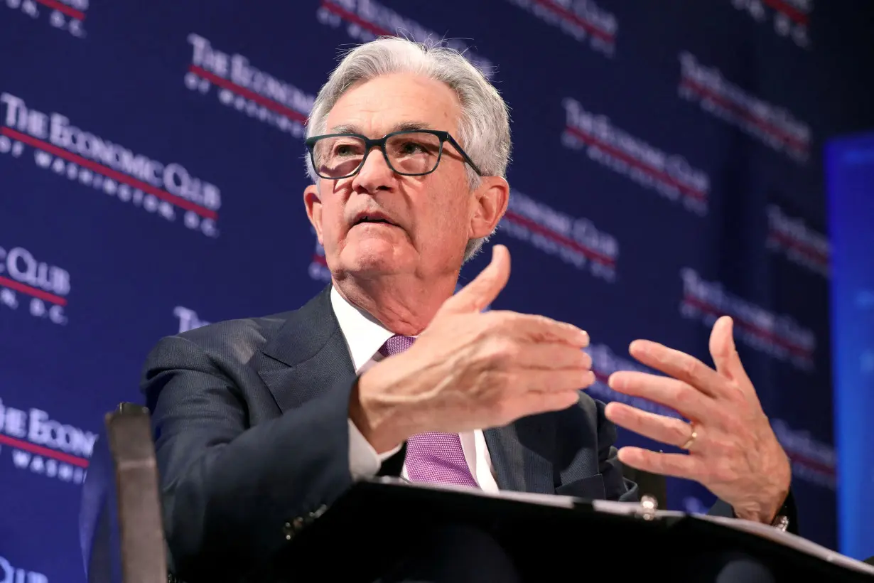 FILE PHOTO: Fed Chair Jerome Powell speaks at The Economic Club of Washington