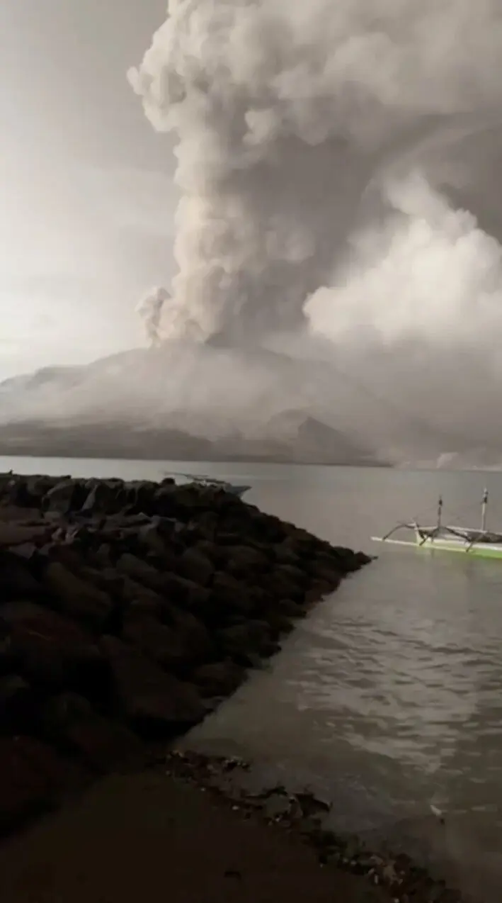 Mount Ruang volcano spews volcanic ash as seen from Siau Tagulandang Biaro