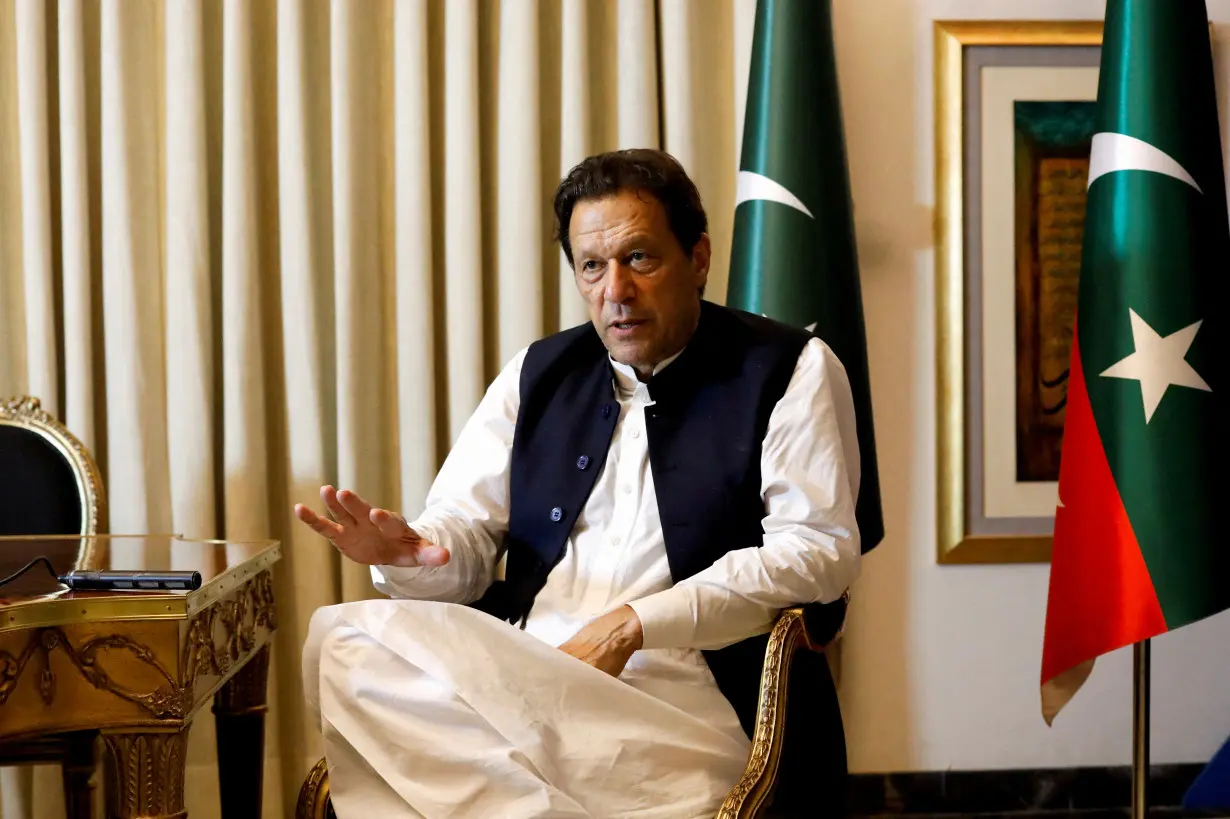 FILE PHOTO: Former Pakistani PM Imran Khan speaks with Reuters during an intervew, in Lahore