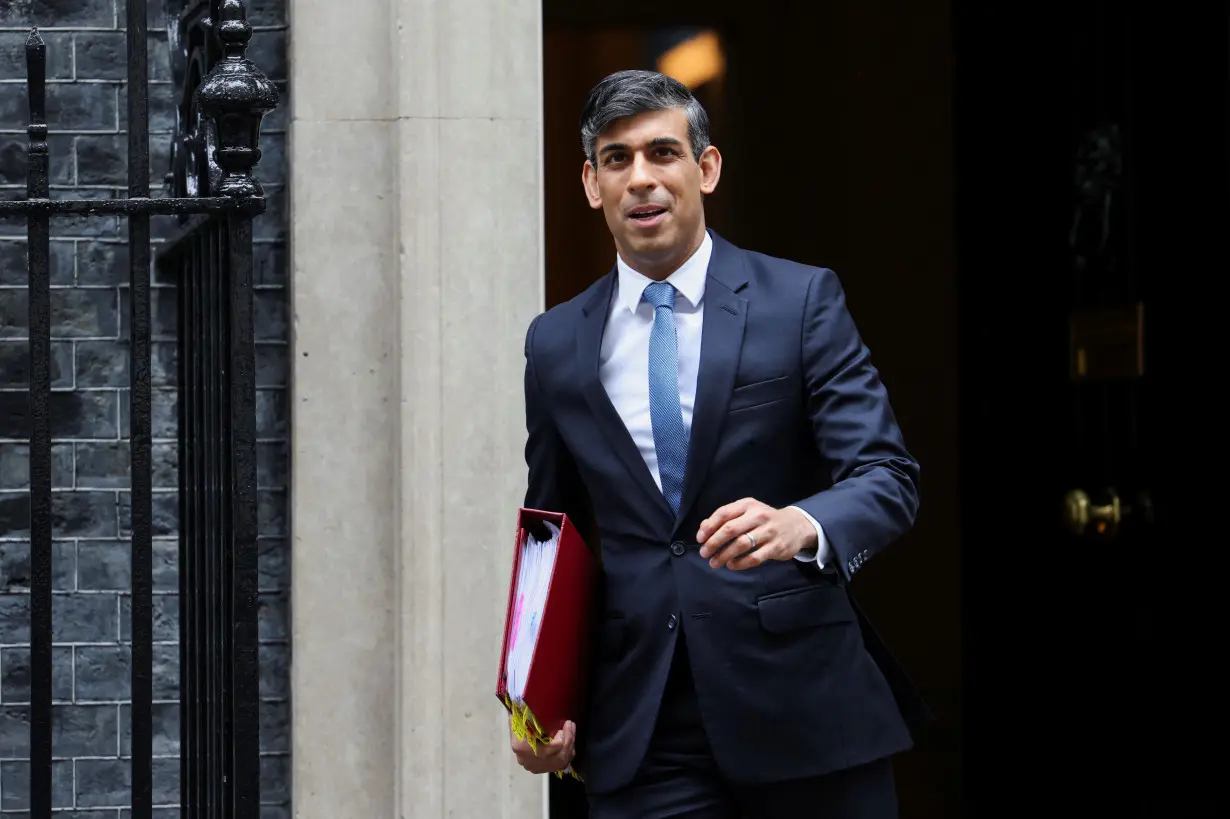 Britain's Prime Minister Rishi Sunak leaves Downing Street in London