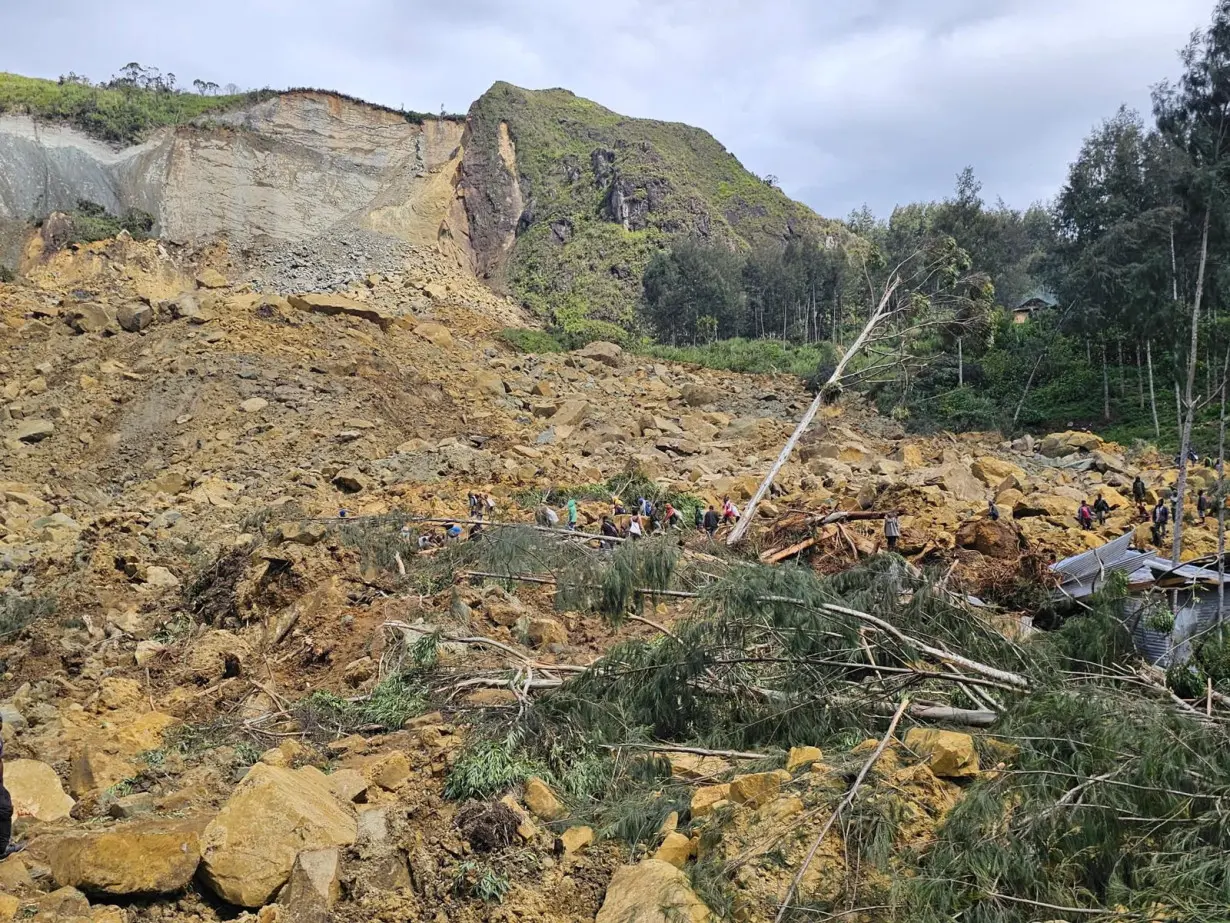 View of the damage after a landslide in Maip Mulitaka