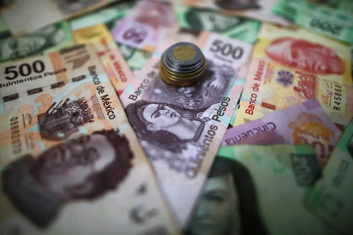 FILE PHOTO: Mexican pesos are seen in this picture illustration