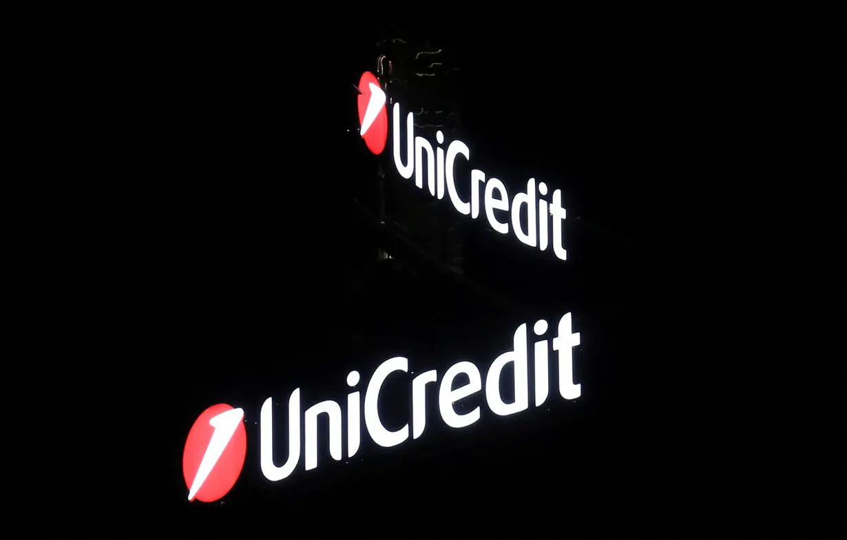 FILE PHOTO: A logo of UniCredit is seen in downtown Milan