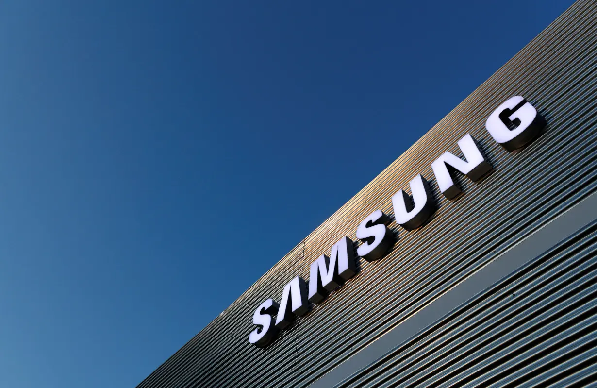 FILE PHOTO: The logo of Samsung is seen on a building during the Mobile World Congress in Barcelona