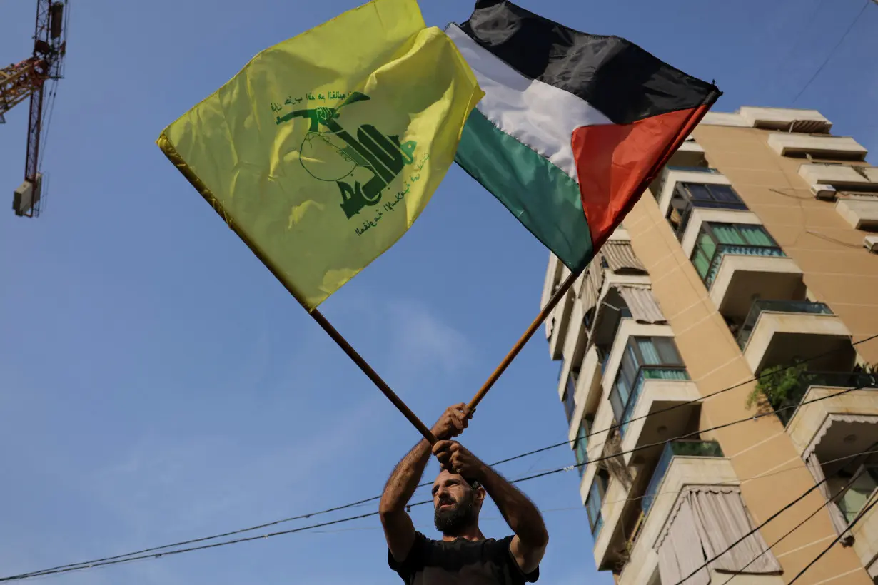 FILE PHOTO: Lebanon's Hezbollah supporters protest in solidarity with Palestinians in Gaza, in Beirut