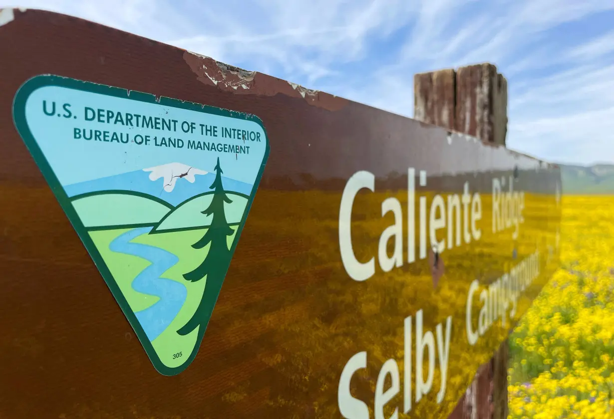 FILE PHOTO: The logo of the U.S. Bureau of Land Management, an arm of the Department of Interior, is seen on a sign in the Carrizo Plain National Monument