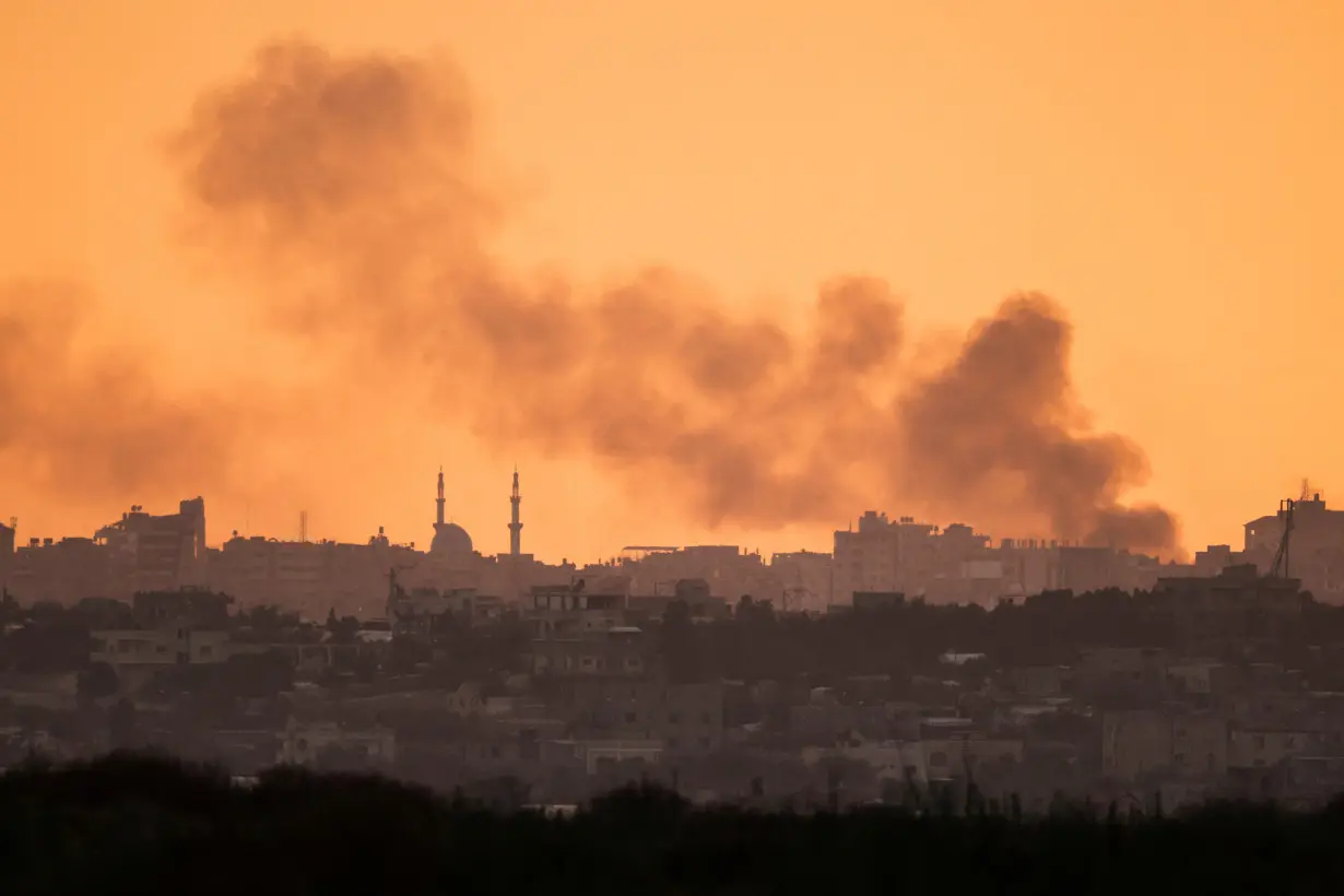 Smoke rises above southern Gaza, amid the ongoing conflict in Gaza between Israel and Palestinian Islamist group Hamas, as seen from Israel's border with Gaza