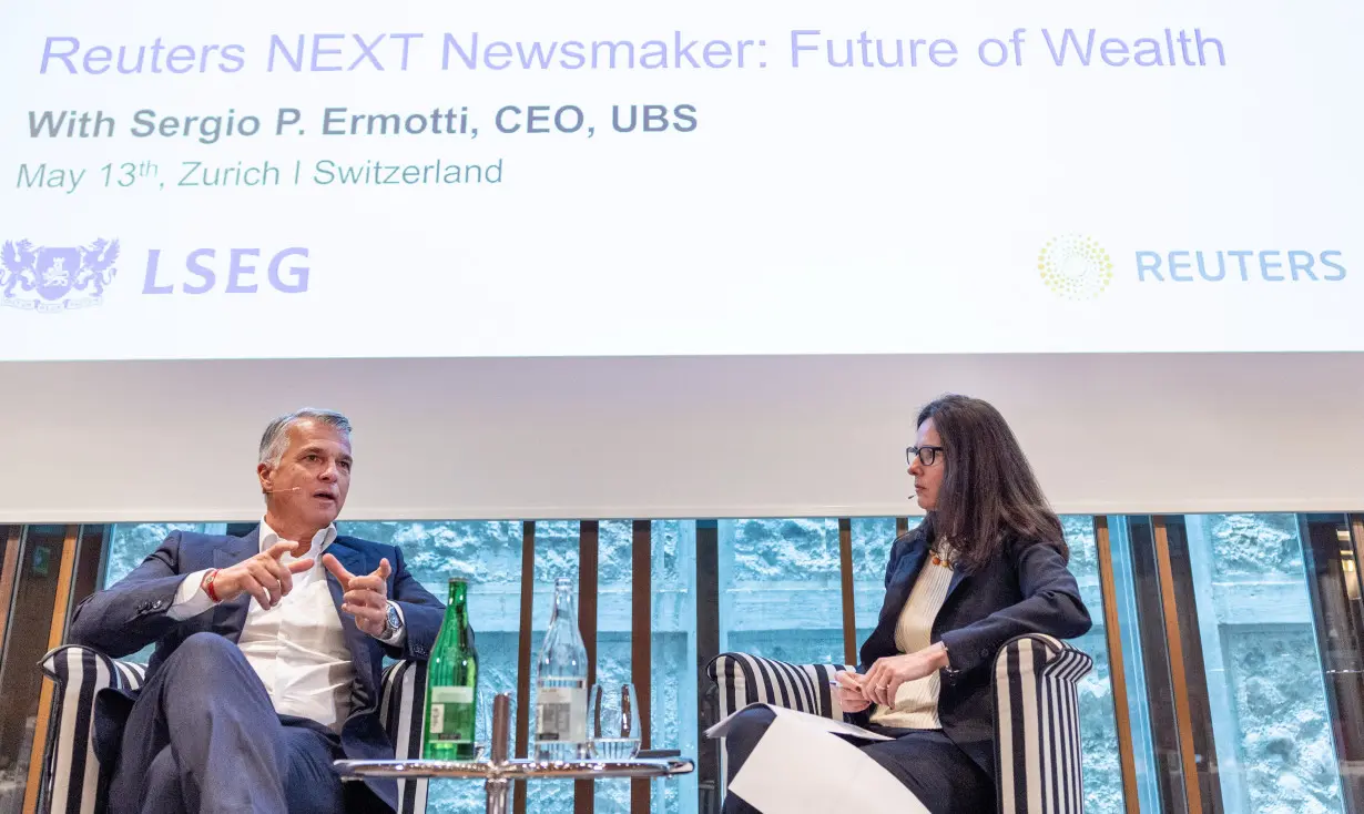 UBS CEO Ermotti and Reuters Finance & Markets Editor Martinuzzi attend the Reuters NEXT Newsmaker event in Zurich