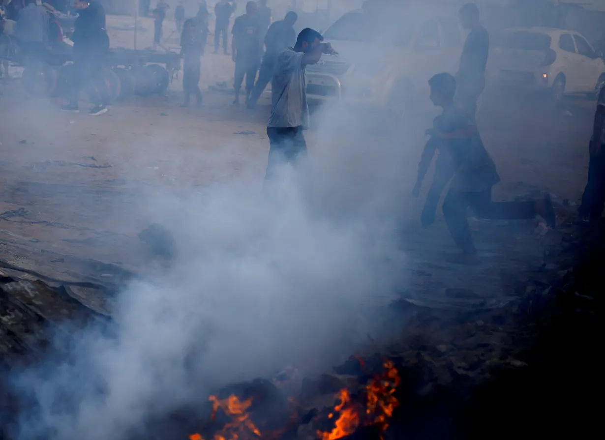 Aftermath of an Israeli strike on an area designated for displaced people, in Rafah in the southern Gaza Strip