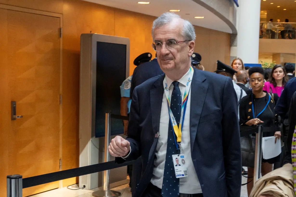 Governor of the Bank of France Francois Villeroy de Galhau arrives for IMF and World Bank meetings