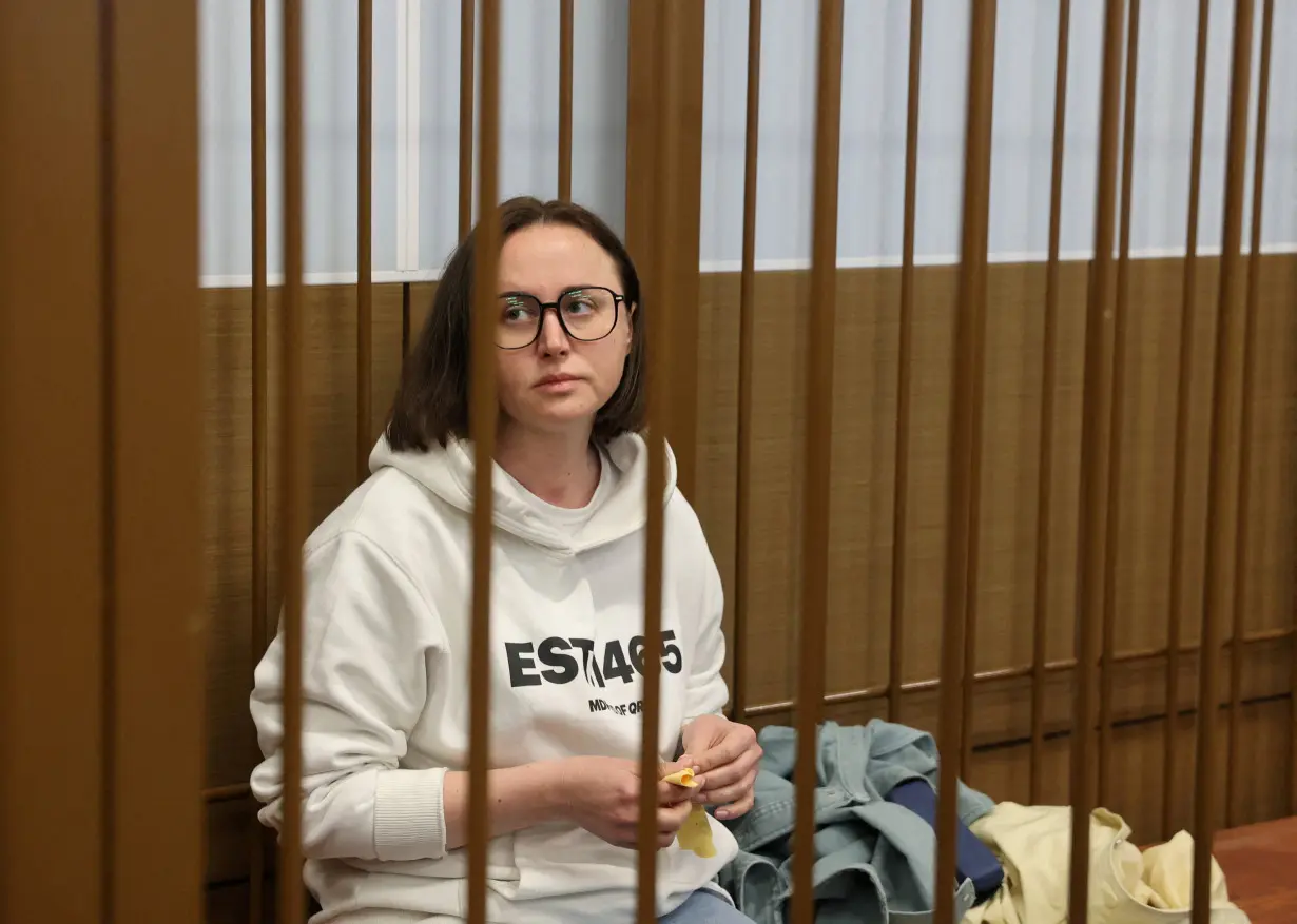 FILE PHOTO: Russian playwright Svetlana Petriychuk, detained on suspicion of justifying terrorism, attends a court hearing in Moscow