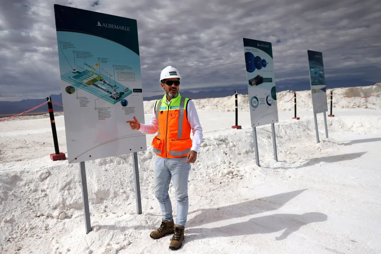 FILE PHOTO: Albemarle's Chile country manager Ignacio Mehech chats at their lithium plant placed on the Atacama salt flat