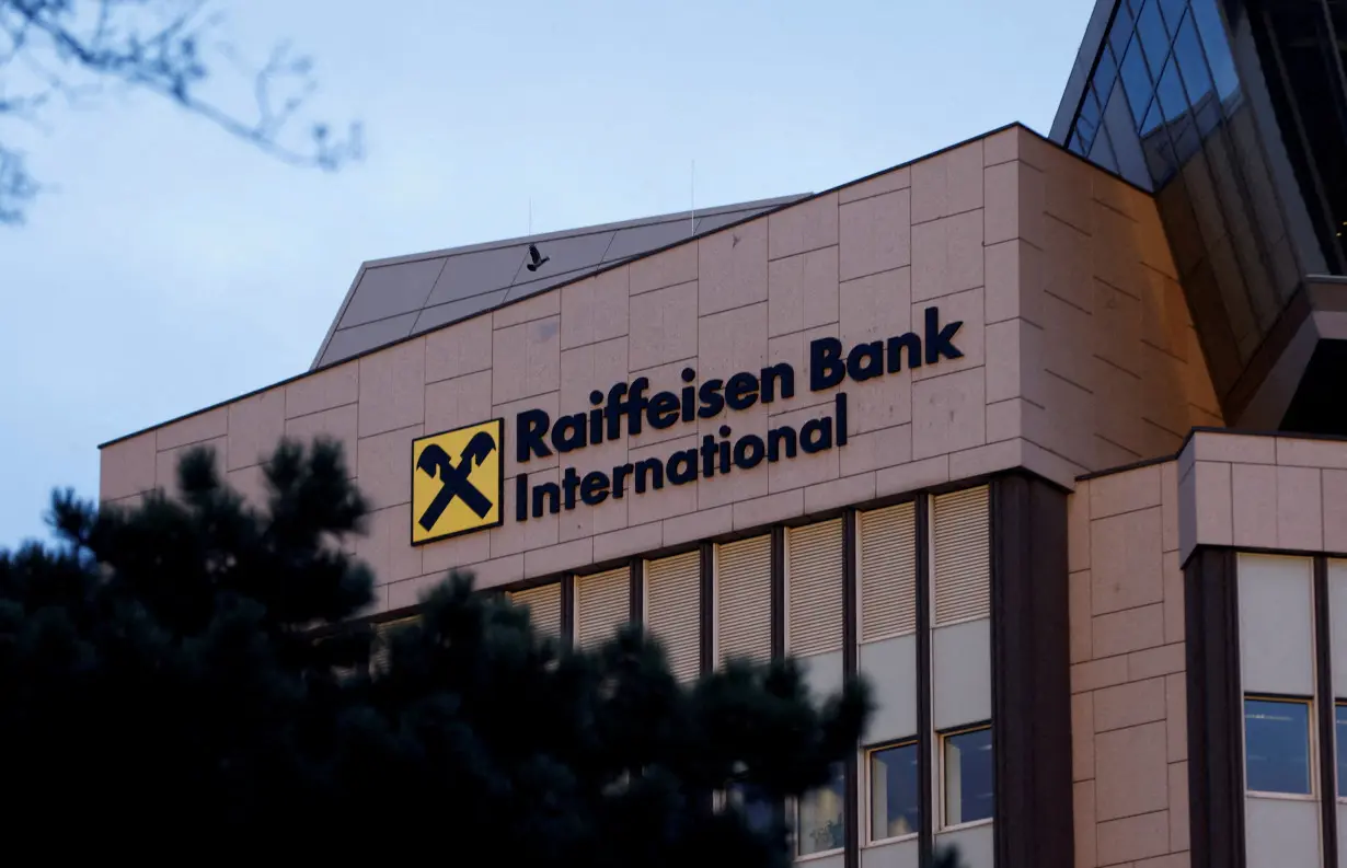 FILE PHOTO: The logo of Raiffeisen Bank International is seen on their headquarters in Vienna