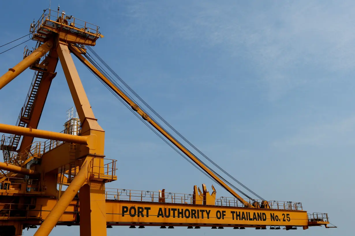 A crane is seen at the port of Bangkok in Thailand