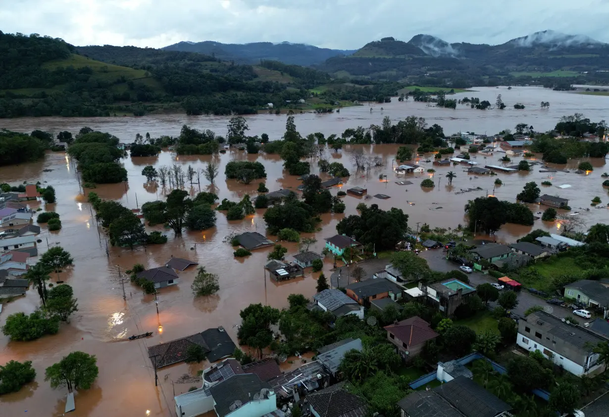 FILE PHOTO: A drone view of the flooded area next to the Taquari River during heavy rains in the city of Encantado