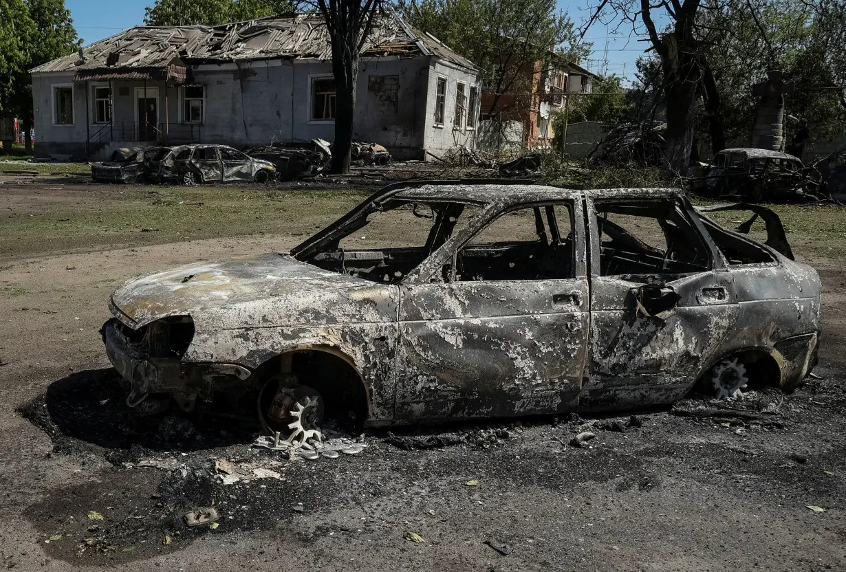 Aftermath of a Russian missile strike in the village of Zolochiv