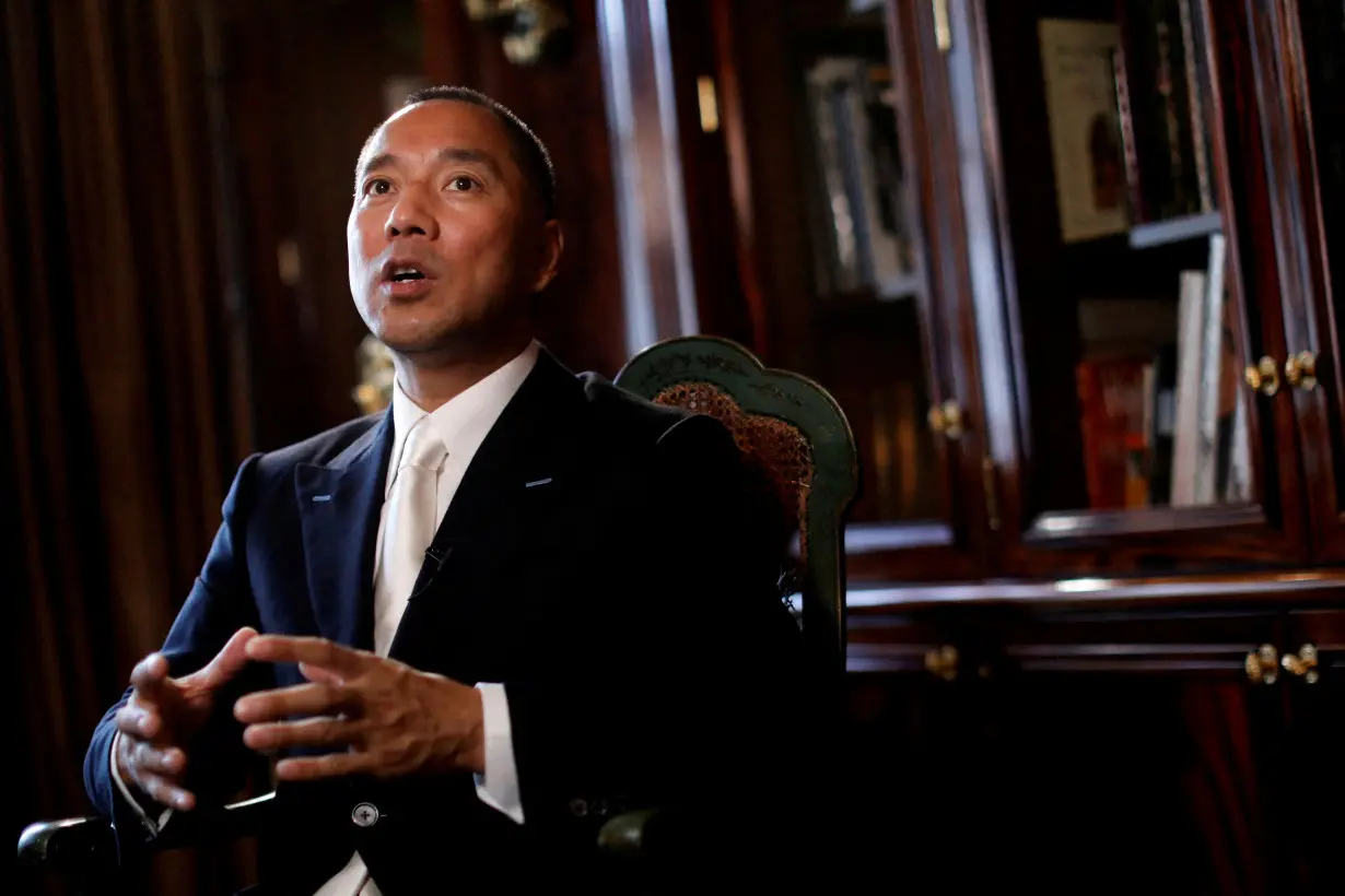 FILE PHOTO: Billionaire businessman Guo Wengui speaks during an interview in New York