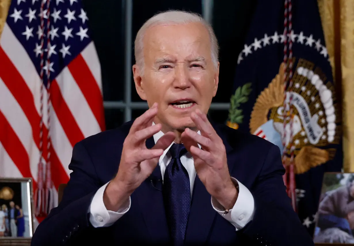 U.S. President Joe Biden delivers an address to the nation from the Oval Office of the White House in Washington