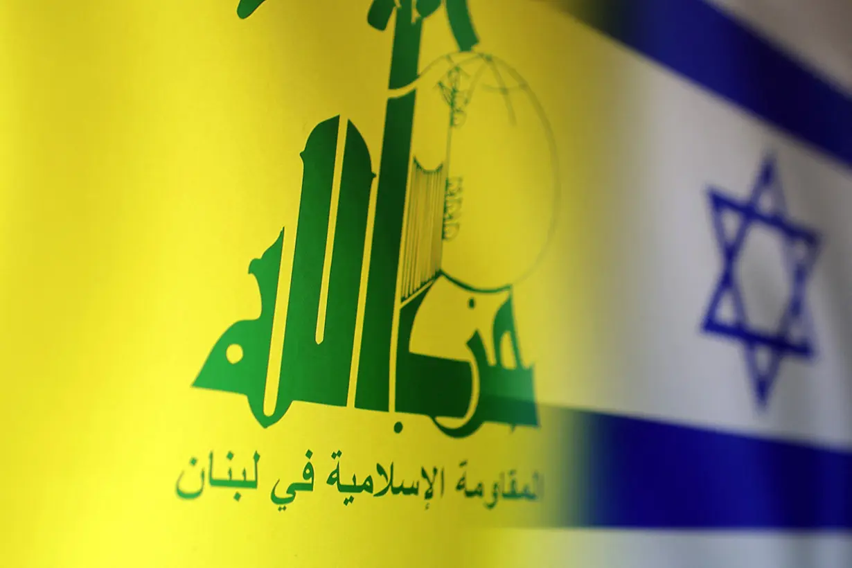 Illustration shows Hezbollah and Israel flags