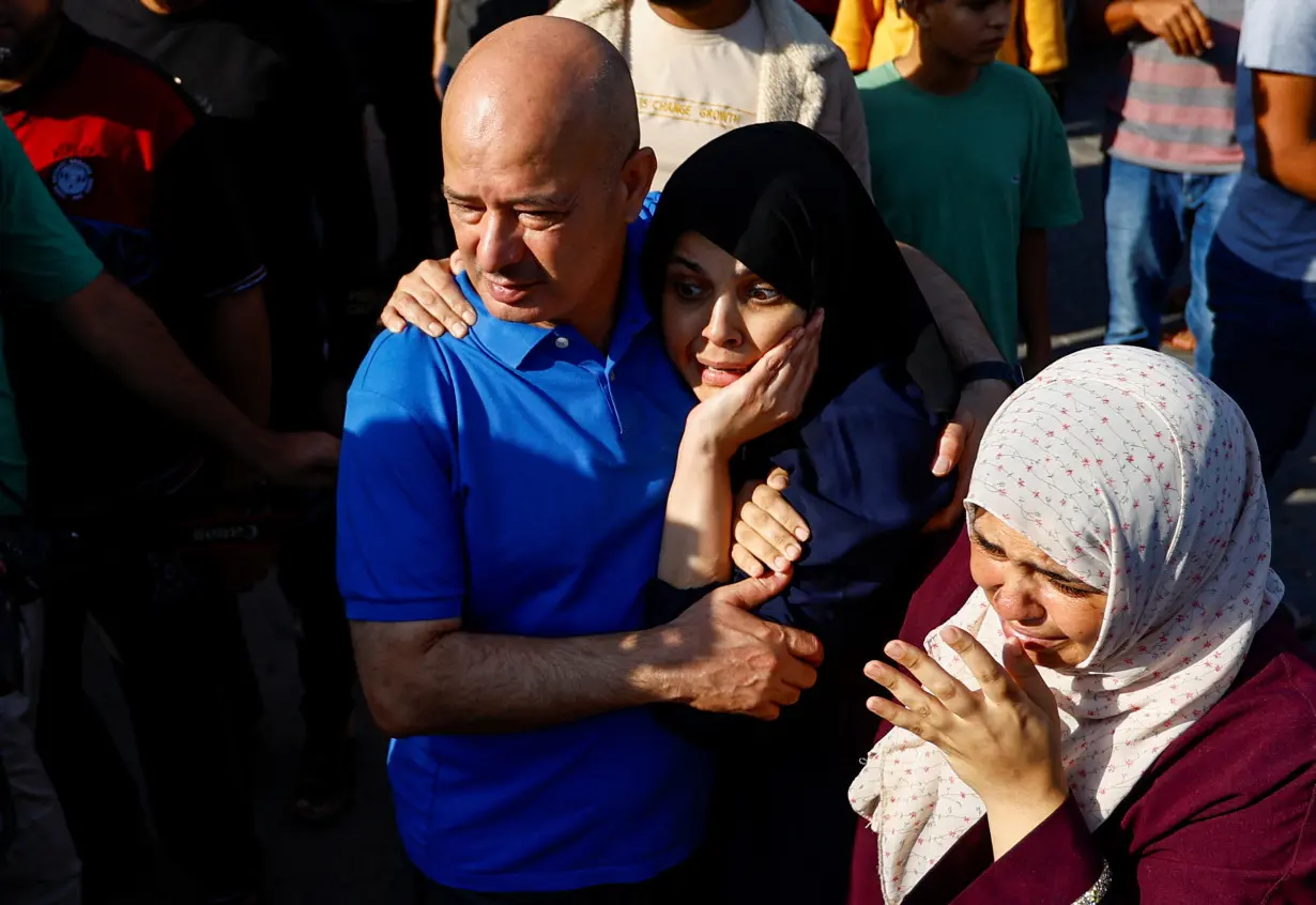 Funeral of Palestinians from Samour family, who were killed in Israeli strikes on their house, in Khan Younis