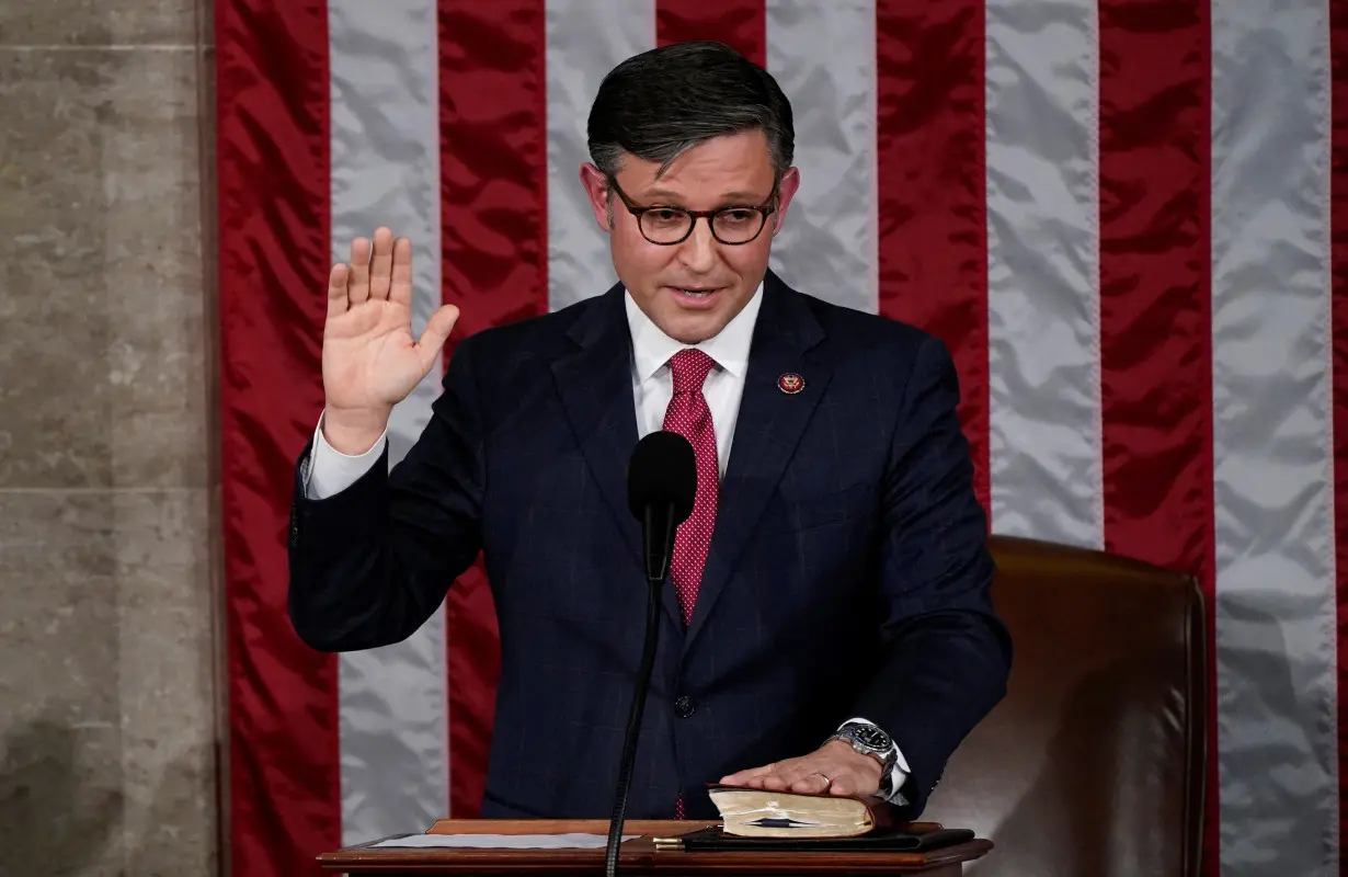 U.S. House of Representatives elect Mike Johnson as the new Speaker of the House at the U.S. Capitol in Washington