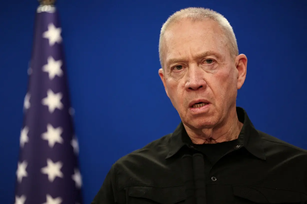 FILE PHOTO: U.S. Secretary of Defense Austin and Israeli Defense Minister Gallant hold a joint press conference at Israel's Ministry of Defense, in Tel Aviv