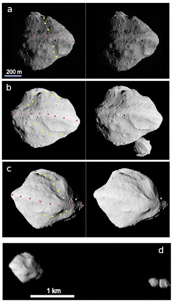 The asteroid Dinkinesh, a denizen of the solar system's main asteroid belt, is seen in multiple images taken by the NASA Lucy Spacecraft's L'LORRI Instrument