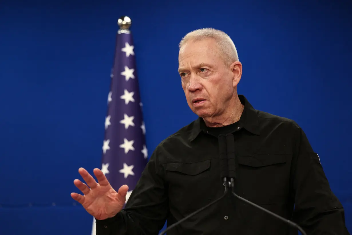 FILE PHOTO: U.S. Secretary of Defense Austin and Israeli Defense Minister Gallant hold a joint press conference at Israel's Ministry of Defense, in Tel Aviv