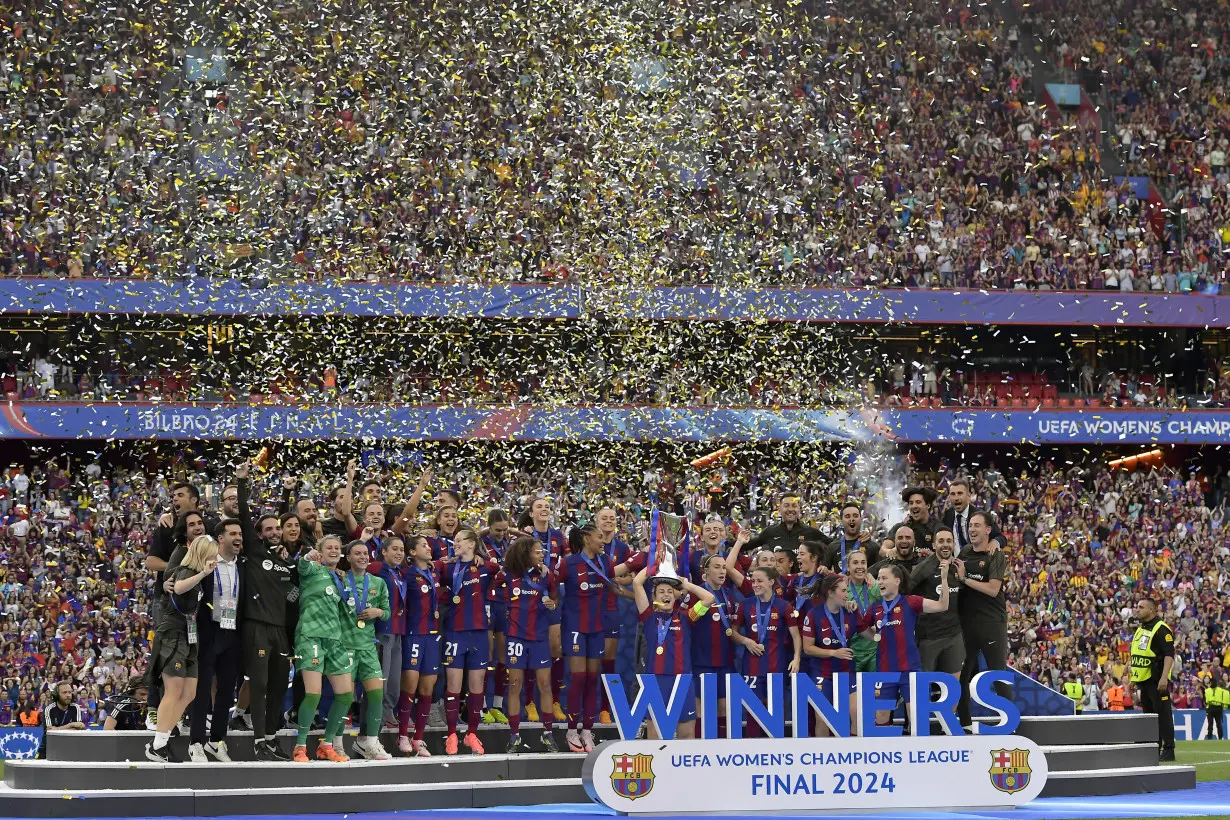 UEFA celebrates growth of women's soccer as Barcelona lifts another Women's Champions League trophy