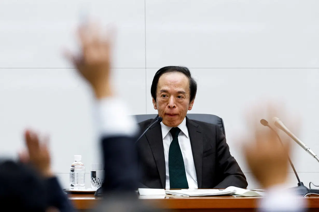 FILE PHOTO: Bank of Japan Governor Kazuo Ueda attends a press conference in Tokyo