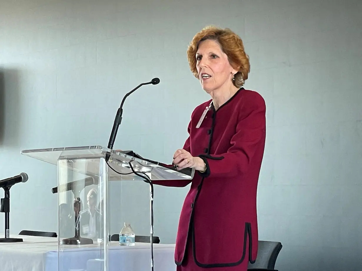 FILE PHOTO: Loretta Mester speaks at a conference at Columbia University in New York