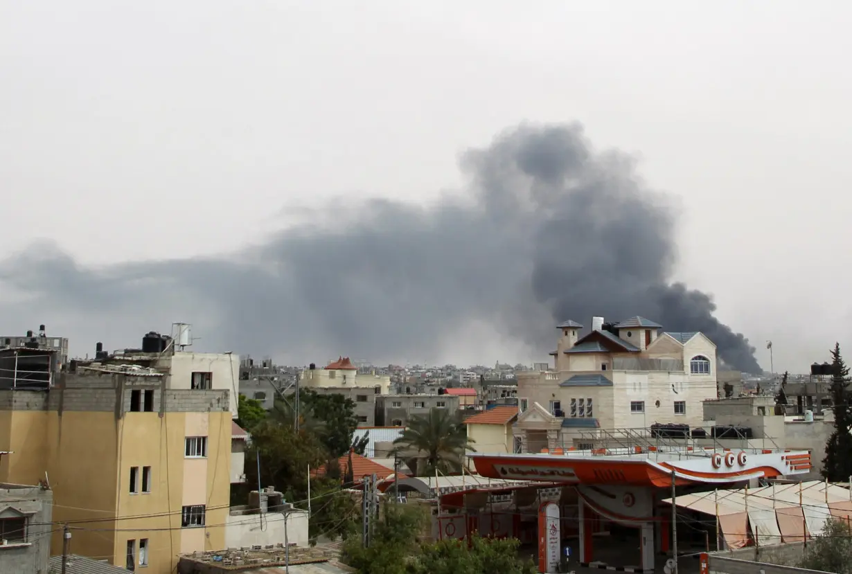 Smoke rises following Israeli strikes during an Israeli military operation in Rafah