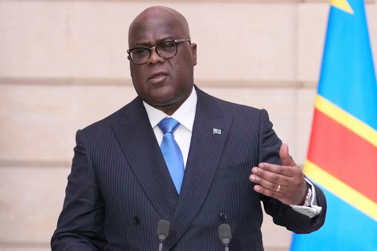 Congo's President Felix Tshisekedi and French President Emmanuel Macron hold a press conference, in Paris