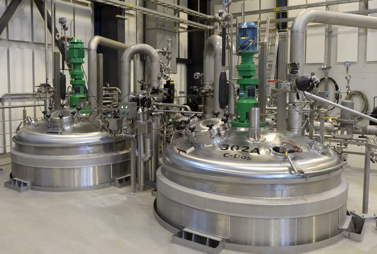 A view shows kettles at an insulin production line in Novo Nordisk's plant in Kalundborg