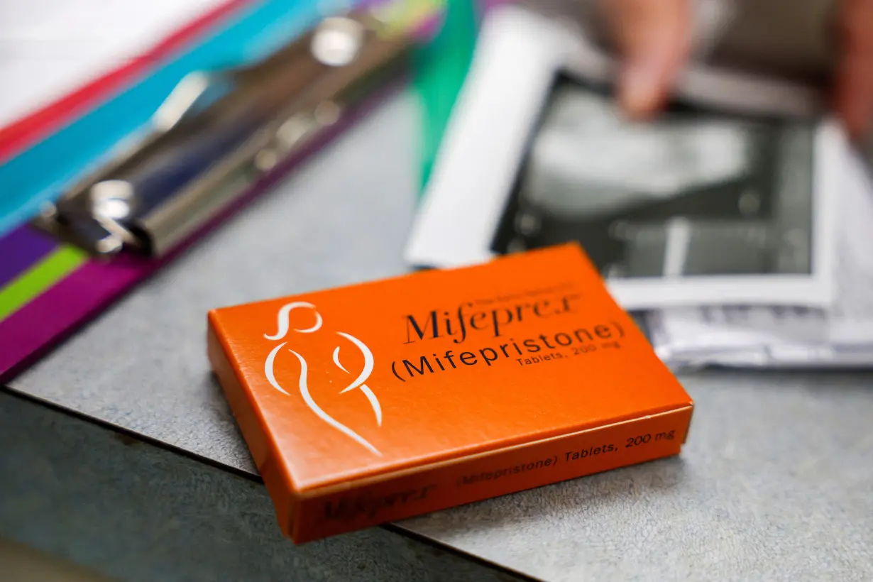 FILE PHOTO: Mifepristone, the first medication in a medical abortion, is prepared for a patient at a clinic in Carbondale, Illinois, U.S., April 20, 2023. REUTERS/Evelyn Hockstein