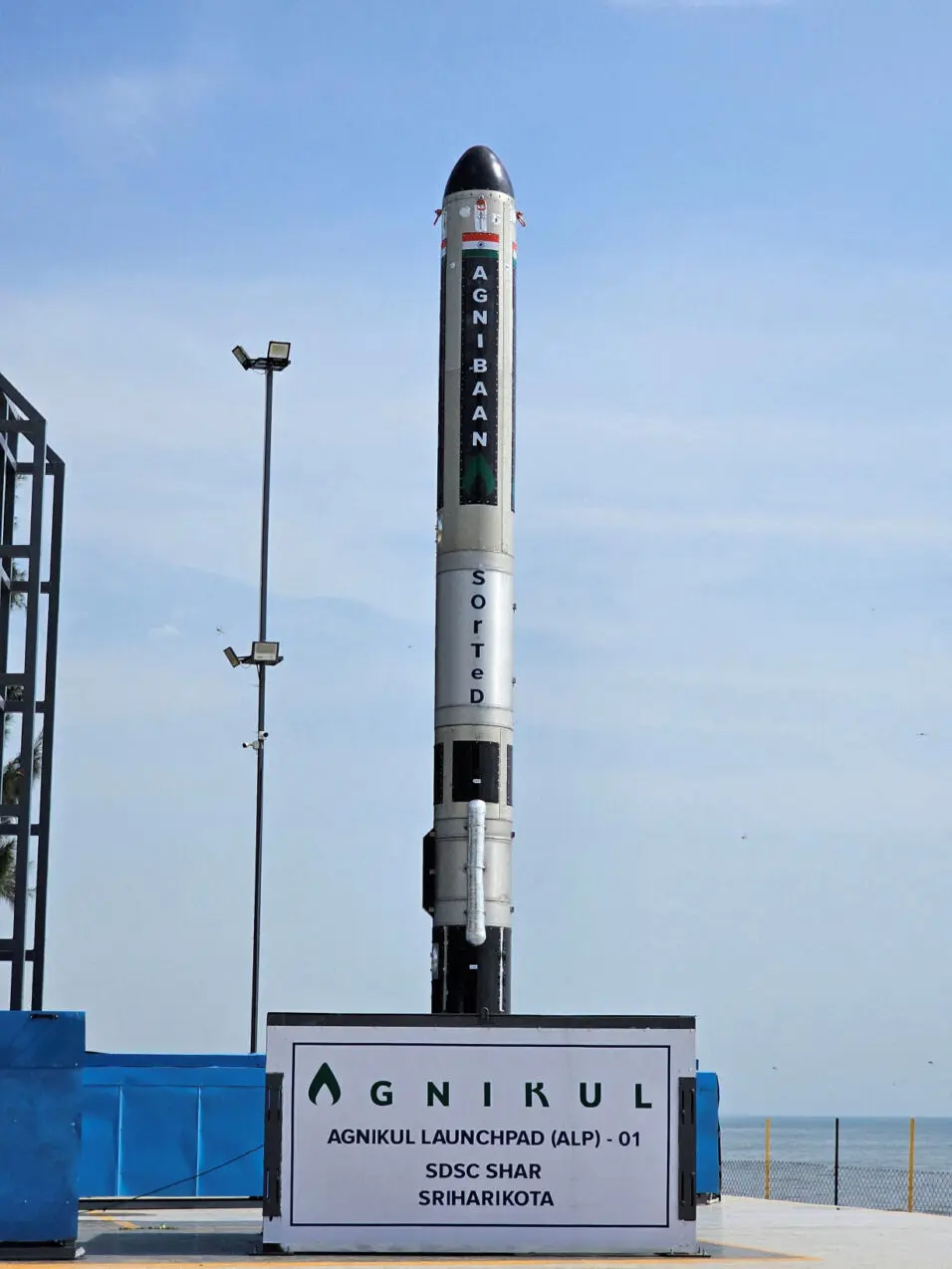 FILE PHOTO: Agnibaan SubOrbital Technological Demonstrator (SOrTeD), vehicle is seen at Agnikul's Launchpad at Satish Dhawan Space Center in Sriharikota