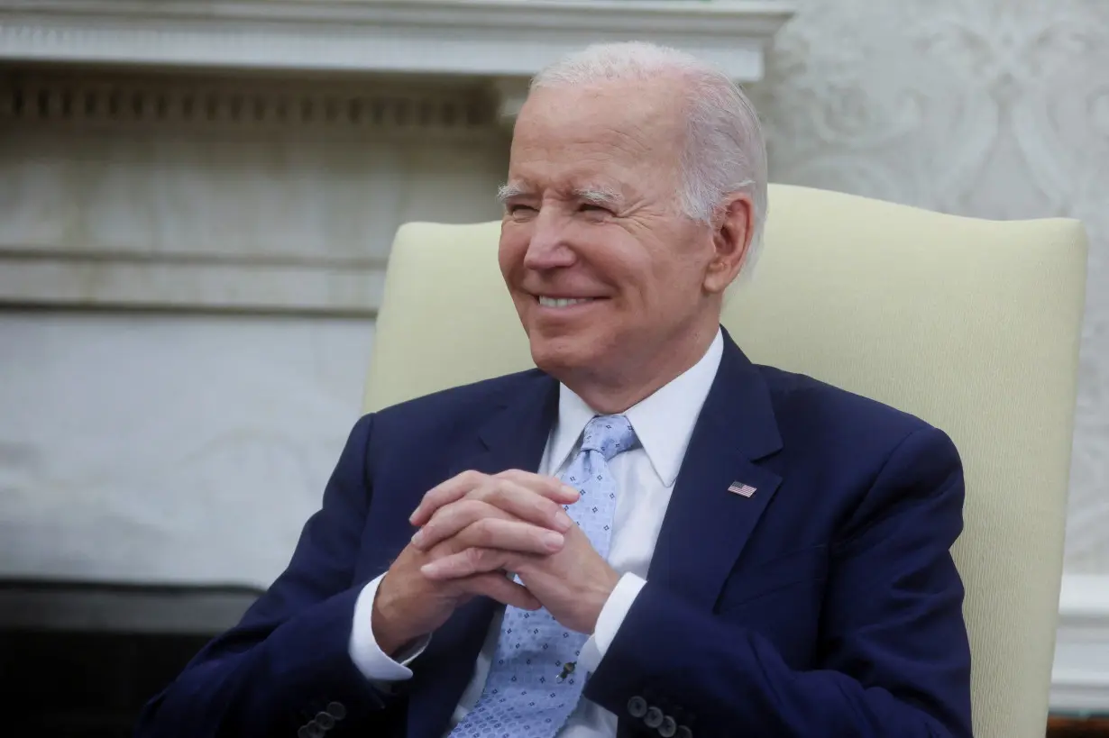 U.S. President Joe Biden receives a briefing on Ukraine from members of his national security team in the Oval Office at the White House