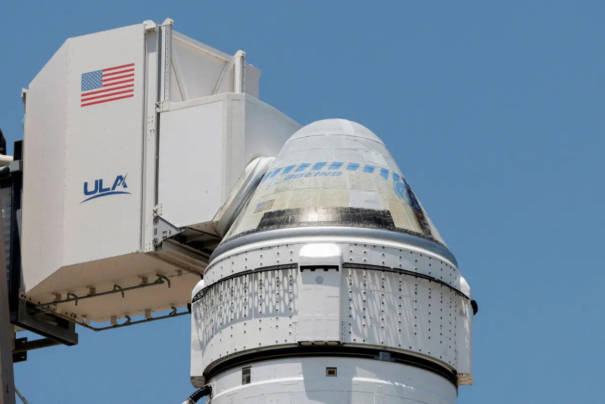 A United Launch Alliance Atlas V rocket stands on the pad after the launch of two astronauts aboard Boeing's Starliner-1 Crew Flight Test (CFT) was delayed, in Cape Canaveral