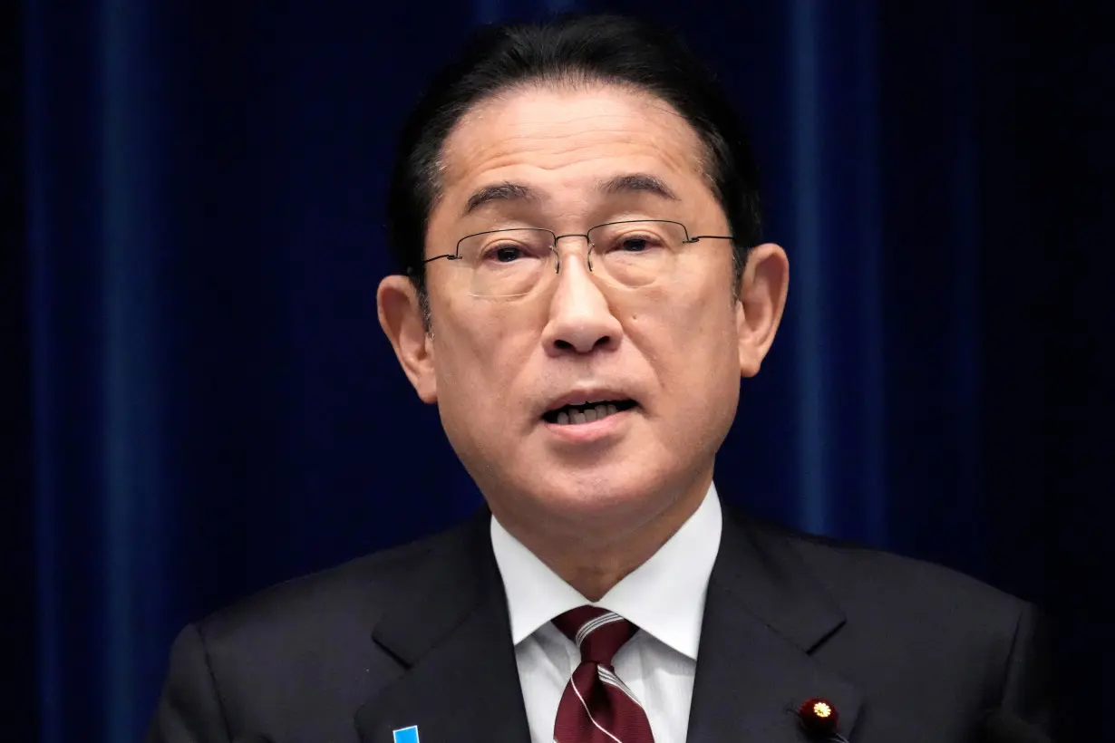 Japan's Prime Minister Fumio Kishida speaks at a press conference