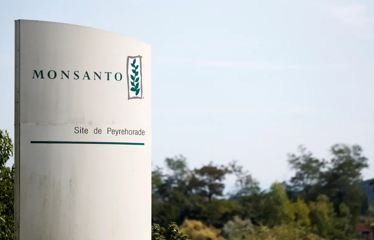 The logo of Monsanto is seen at the Monsanto factory in Peyrehorade